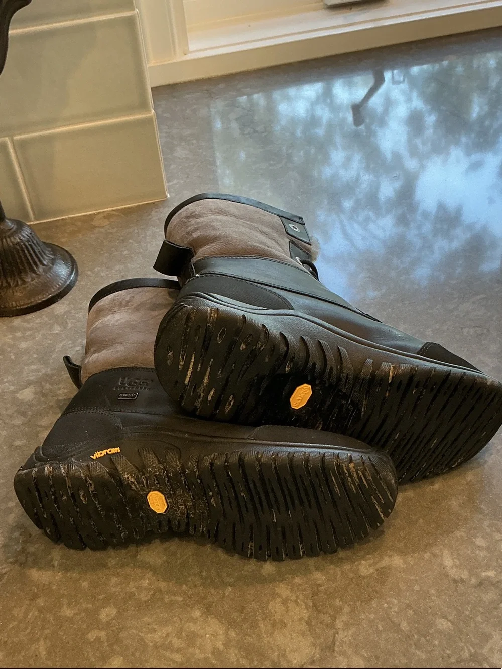 UGG Black and Gray Lace-Up Waterproof Adirondack Winter Boots w/ Shearling trim